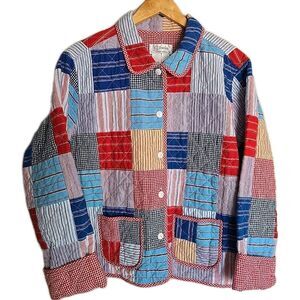 Quilted Patchwork Jacket Blazer Coat 2X Button Up Blue White Red CJ Banks